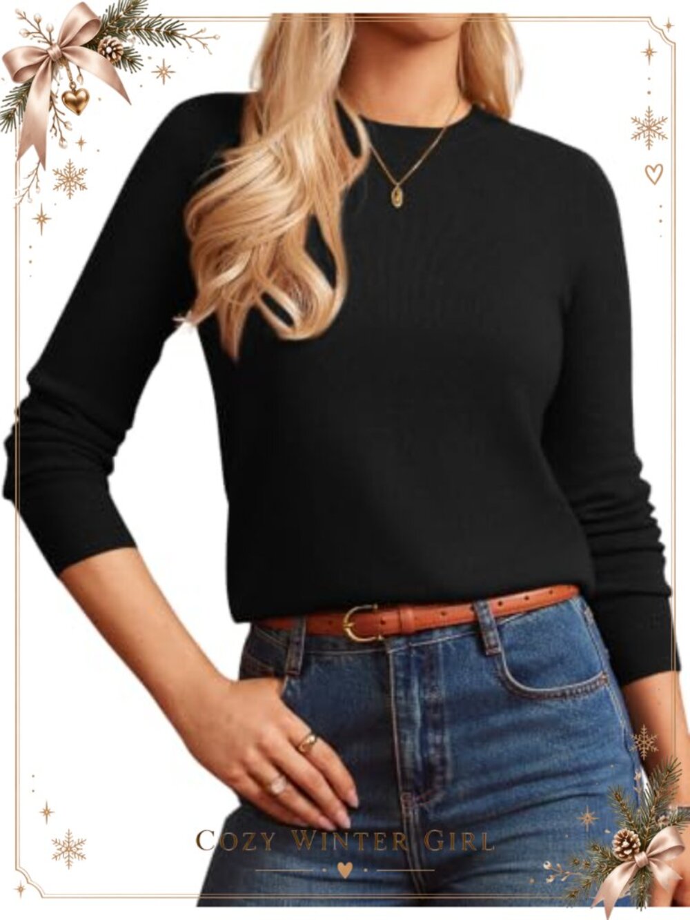 Merino Wool Blend Cashmere Crew Neck Pullover Sweater